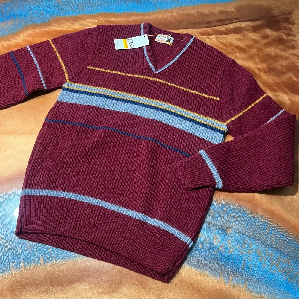 Vintage Pendleton Lobo Wool V-Neck Striped Sweater Medium Made USA new